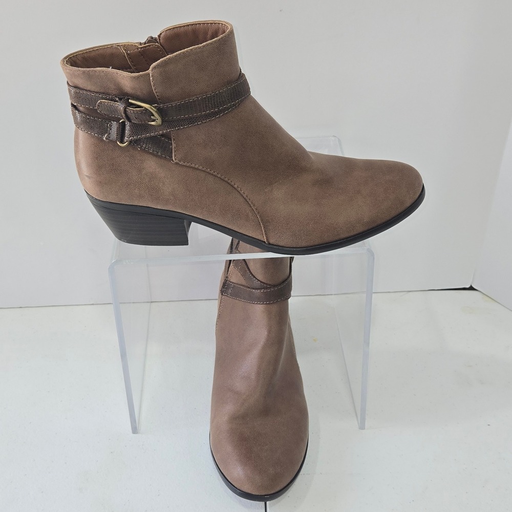 Kim Rogers Pam Brown Ankle Boot Women 10 Buckle Strap Side Zip Block Heel Bootie